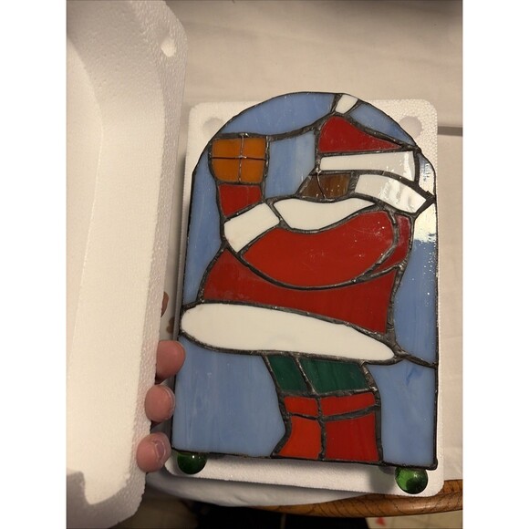 Holiday Tiffany Lamp Style Model FX1-257 New In Box Black Santa Normande Lightin - Picture 11 of 12